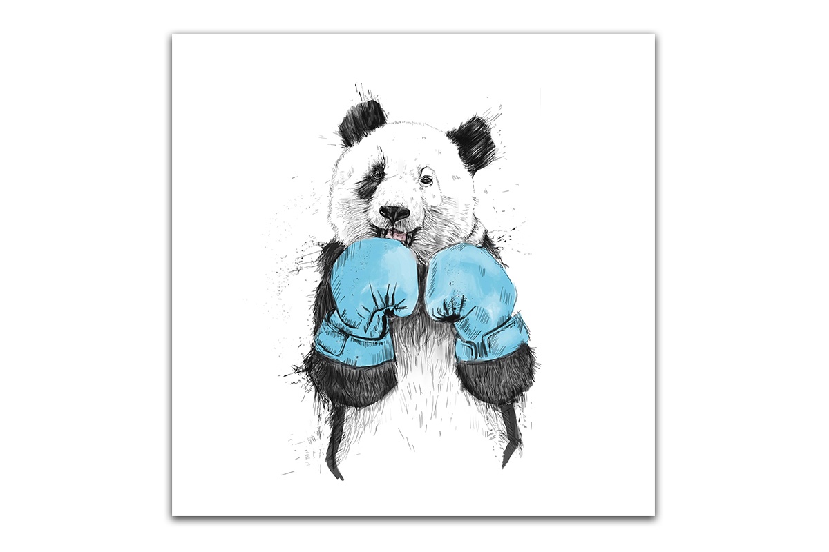 фото Постер Картиномания "Панда боксер" 40 х 40 см, Дерево, Холст
