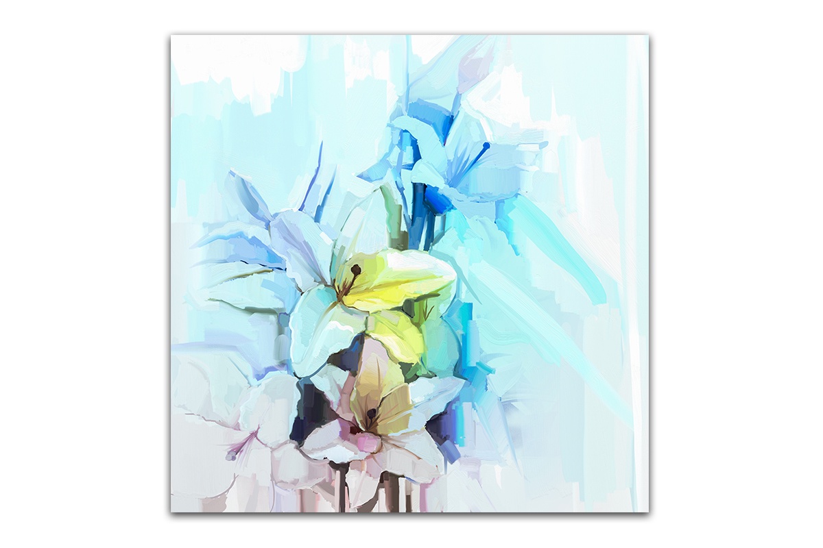 фото Постер Картиномания "Бирюзовые цветы" 40 х 40 см, Дерево, Холст