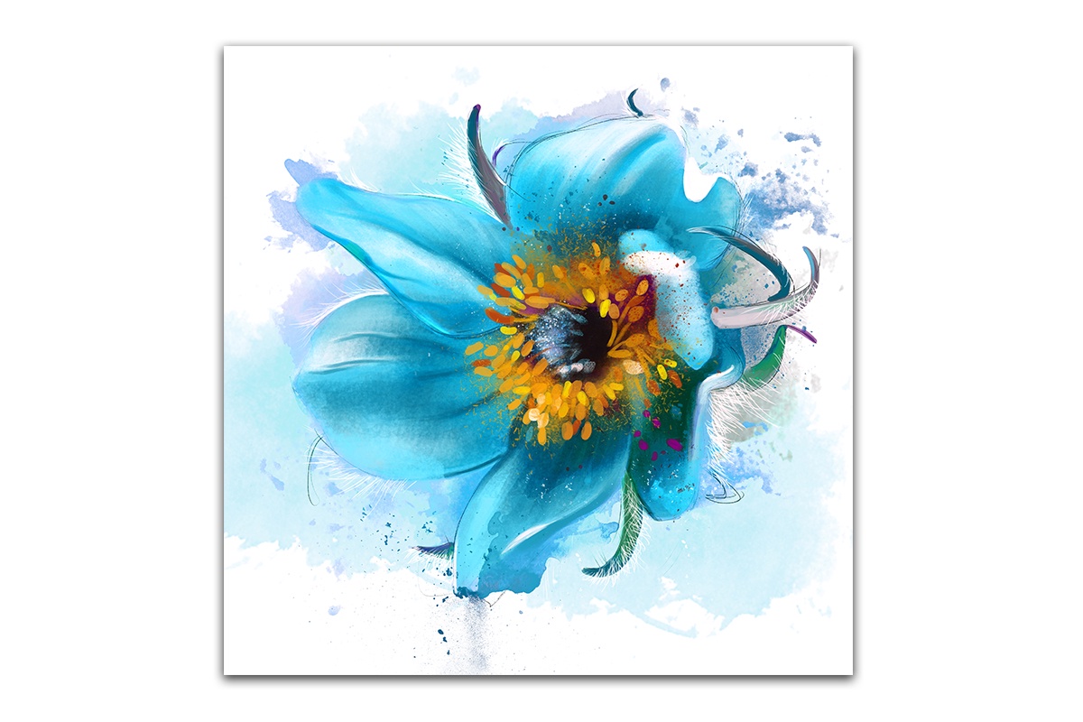 фото Постер Картиномания "Бирюзовый цветок" 40 х 40 см, Дерево, Холст