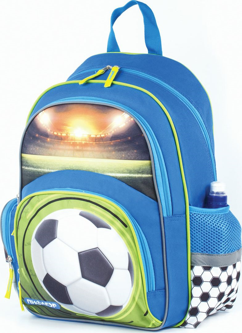 фото Рюкзак для мальчика Пифагор Пифагор+ Футбольный мяч, для начальной школы, синий, 16 л