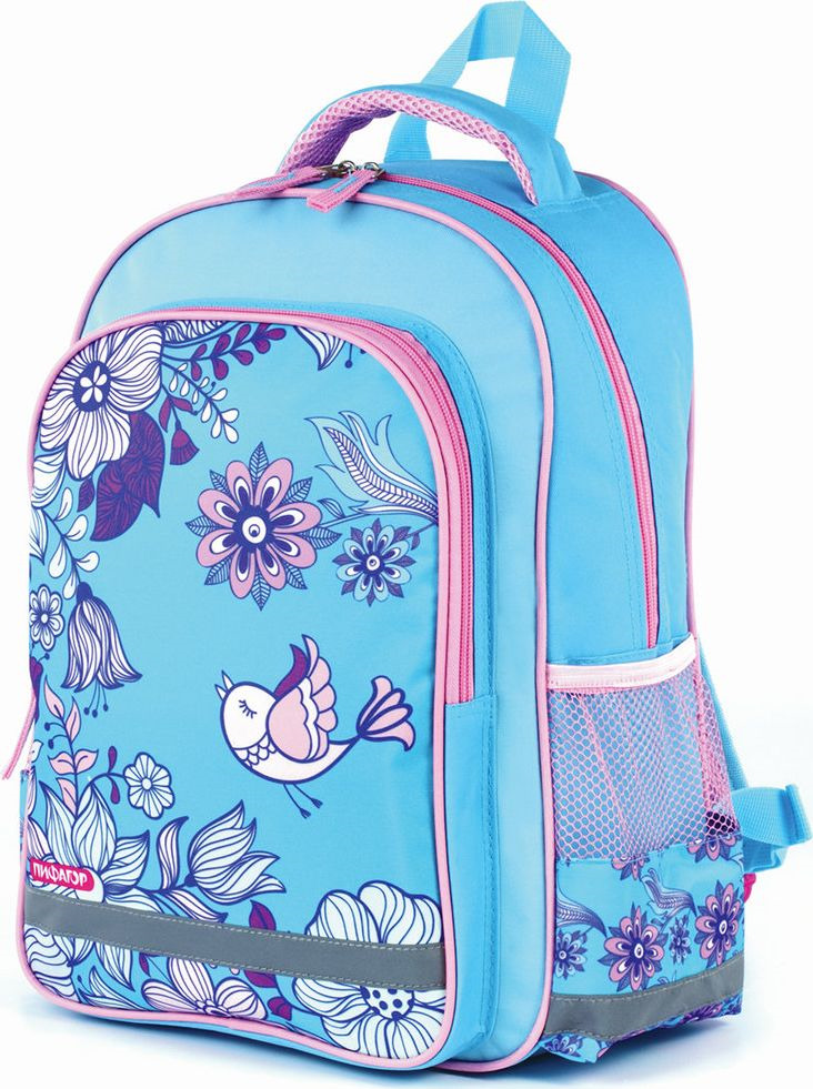 Рюкзак для девочки Пифагор Воробушек, для начальной школы, бирюзовый, 15 л