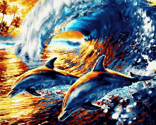 фото Картина по номерам ВанГогВоМне Веселые дельфины