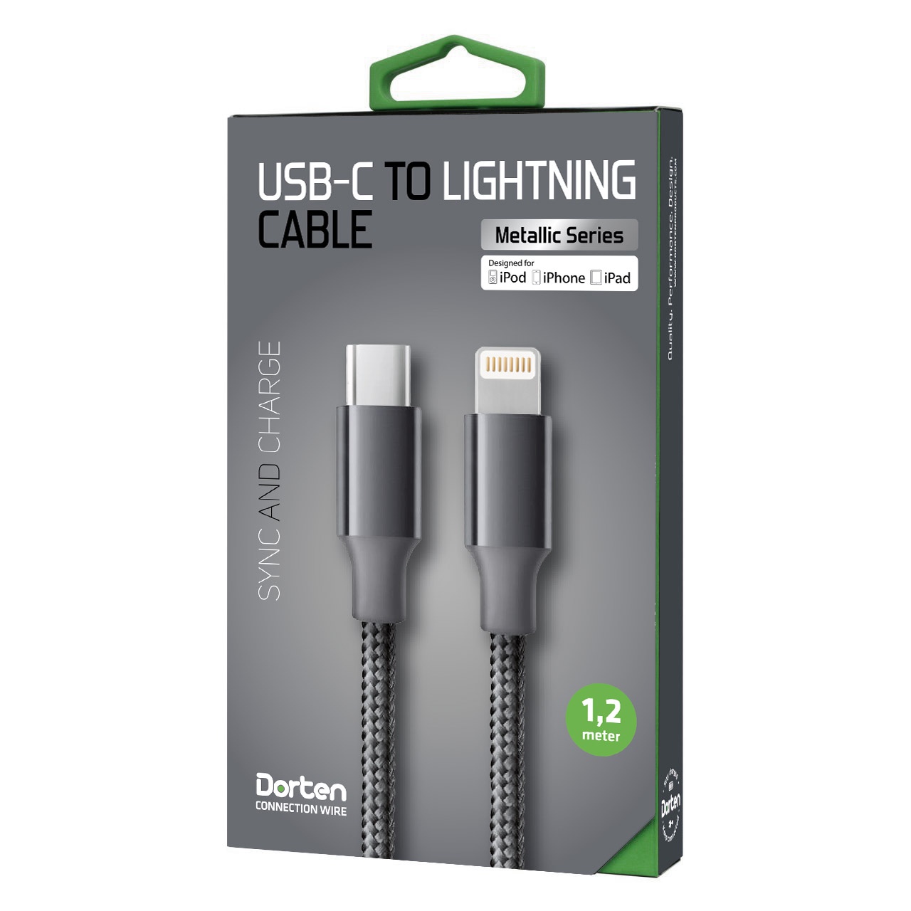 фото Кабель DORTEN USB-C to Lightning cable: Metallic Series 1.2 meter, темно-серый