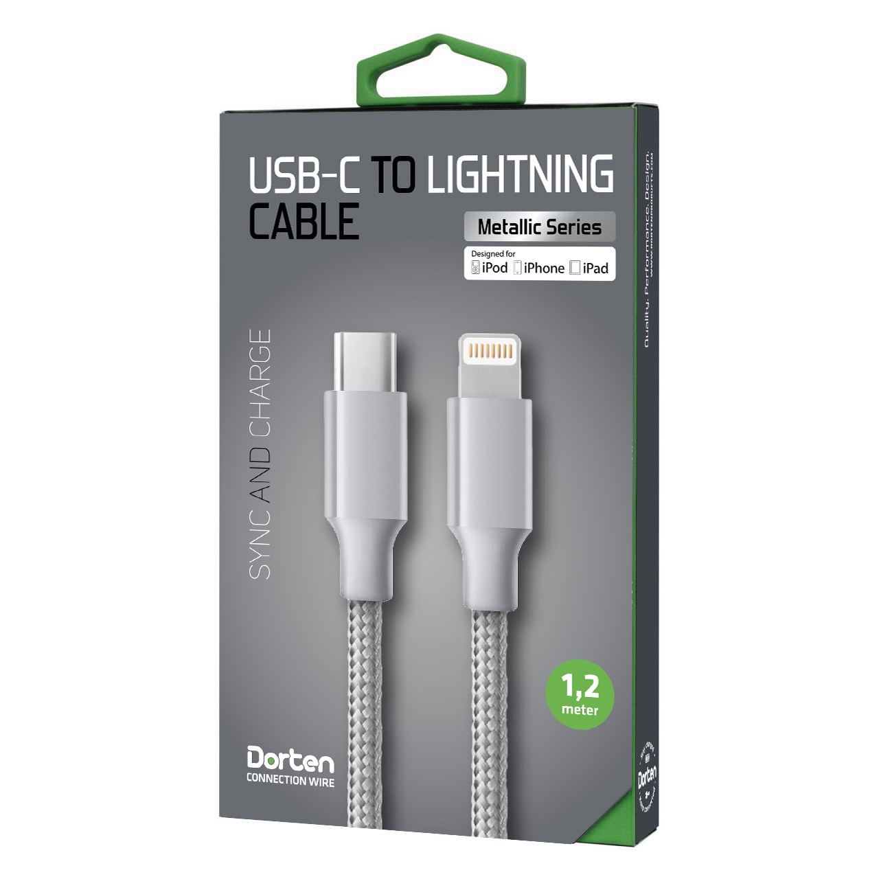 фото Кабель Dorten USB-C to Lightning cable: Metallic Series 1.2 meter (Silver/Cеребряный)