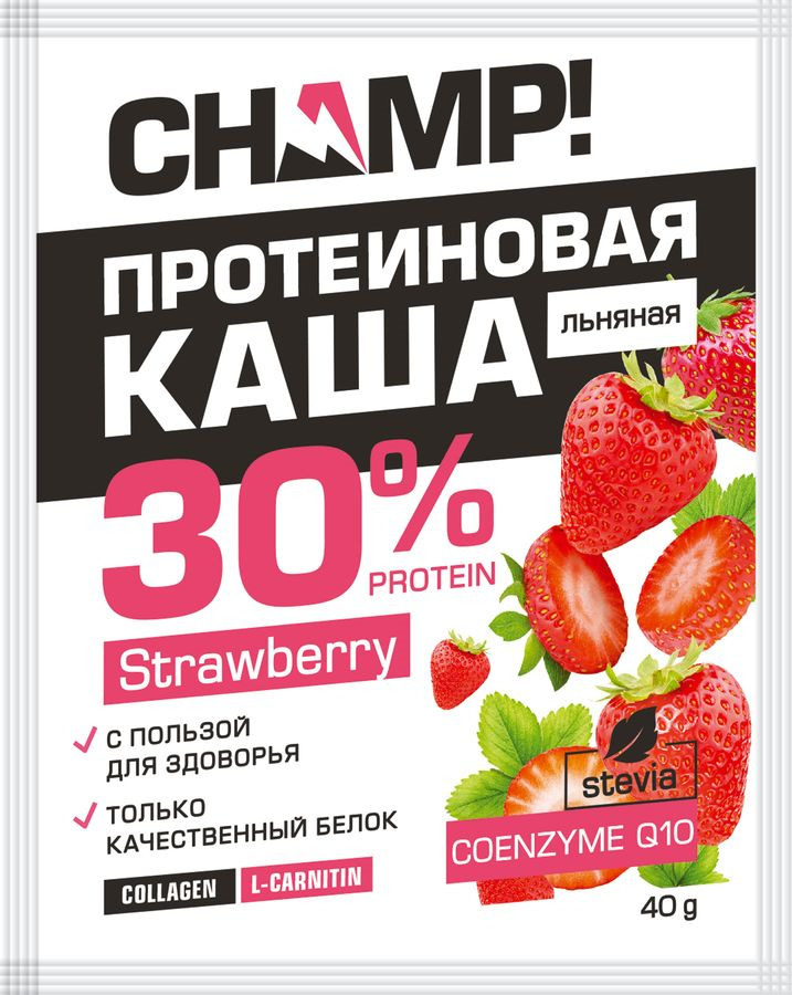 фото Каша протеиновая льняная Champ! Клубничная, 40 г