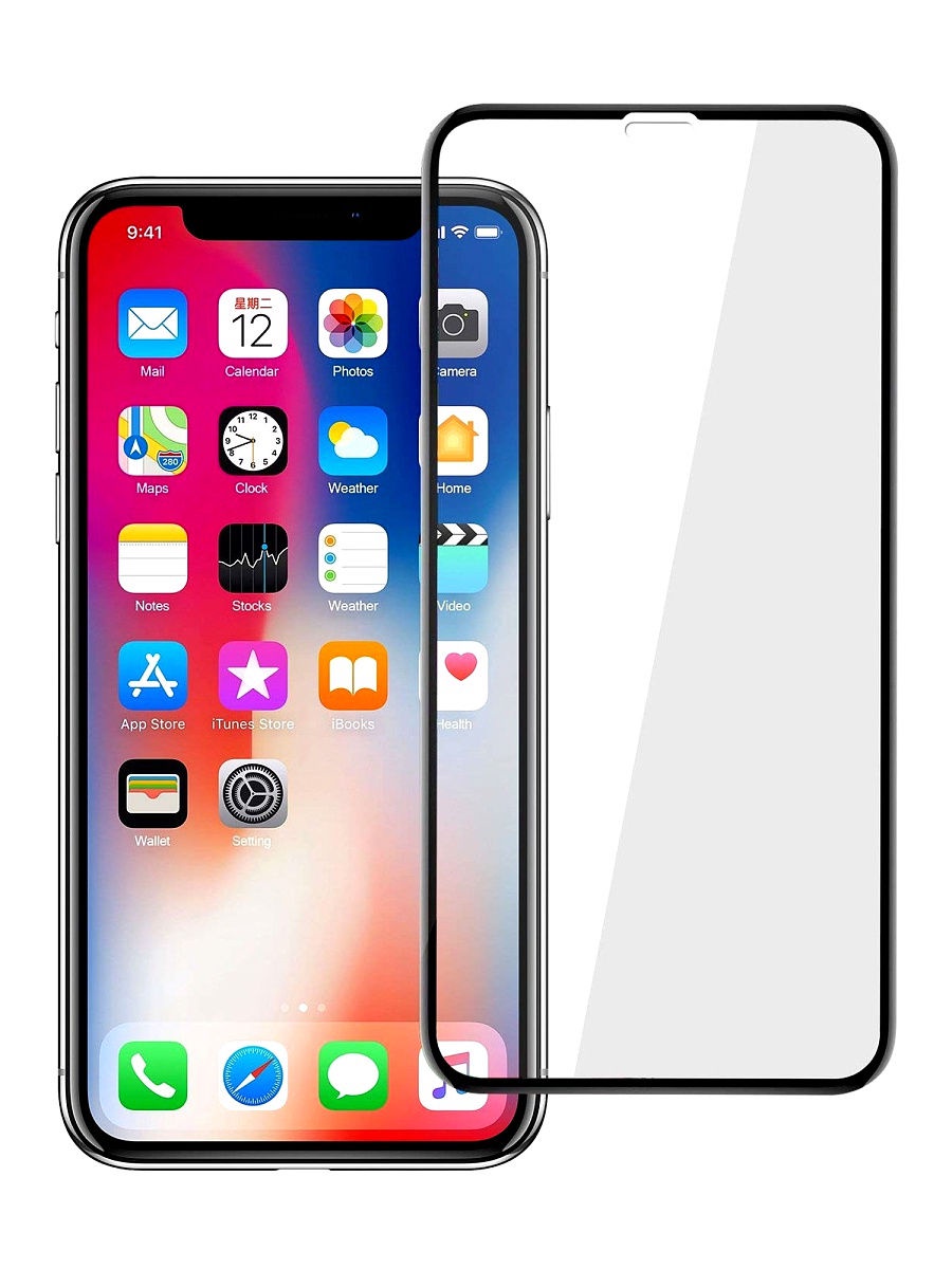 фото Защитное стекло (Full Screen) на iPhone X/Xs противоударное 9H (черное) Крутотенюшка