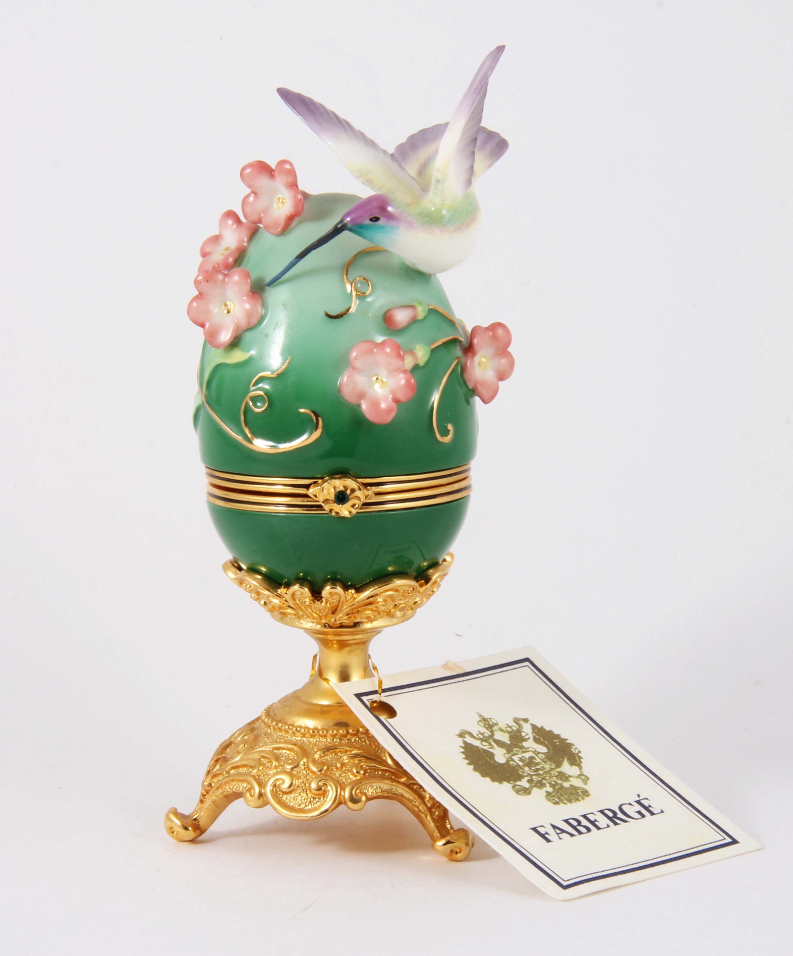 фото Яйцо декоративное Faberge Колибри, зеленый, золотой, сиреневый, розовый