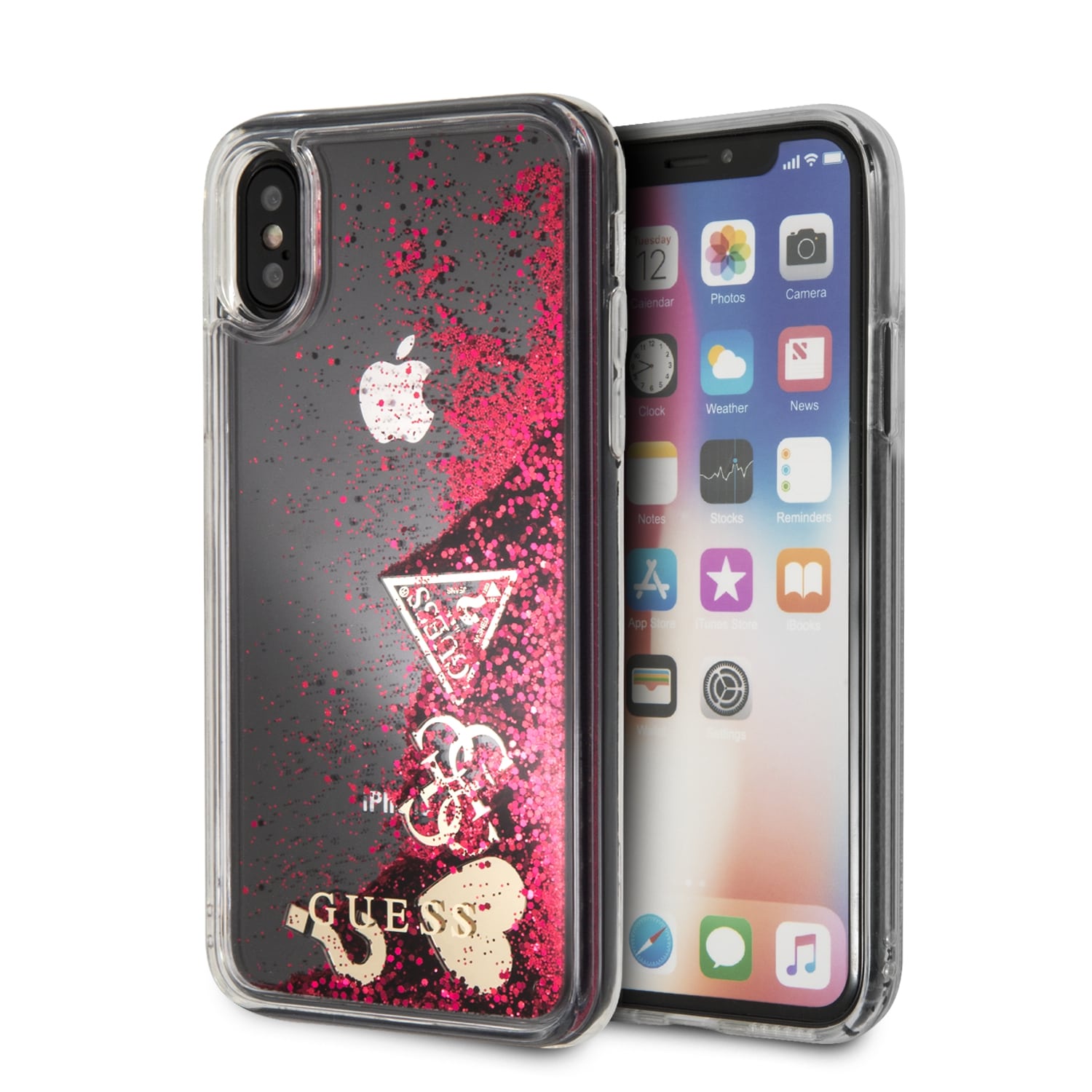 фото Чехол Guess Glitter Hard Raspberry для Apple iPhone X/XS, GUHCPXGLHFLRA, красный Cg mobile