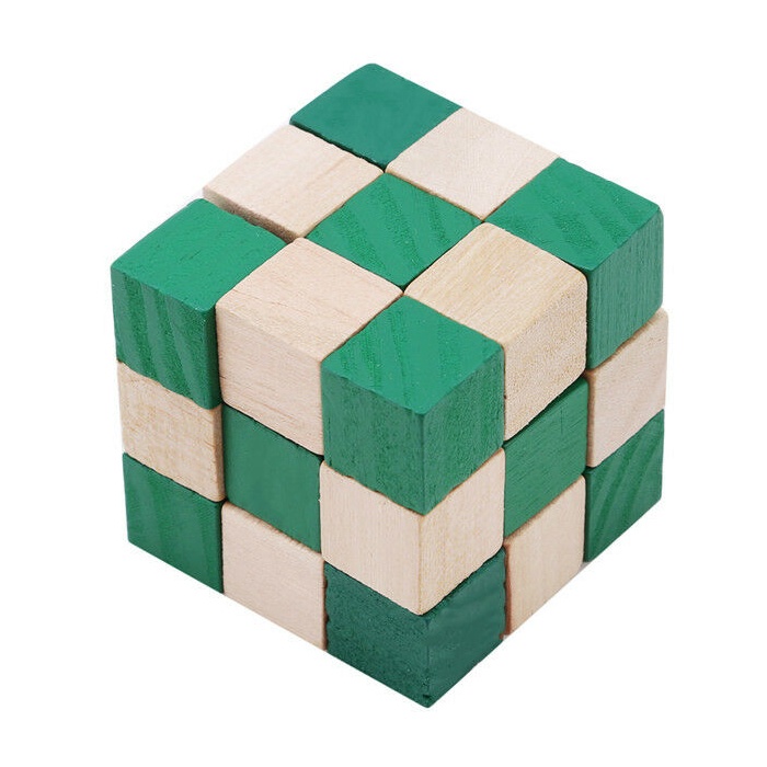 Головоломка Деревянная Куб Змейка зеленый