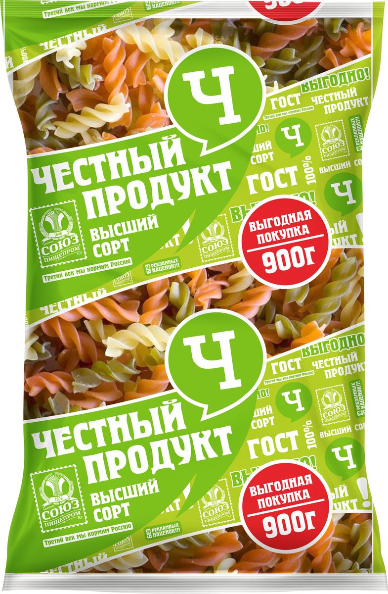 Макароны Честный продукт "Спиральки", с томатами и шпинатом, 900 г ...