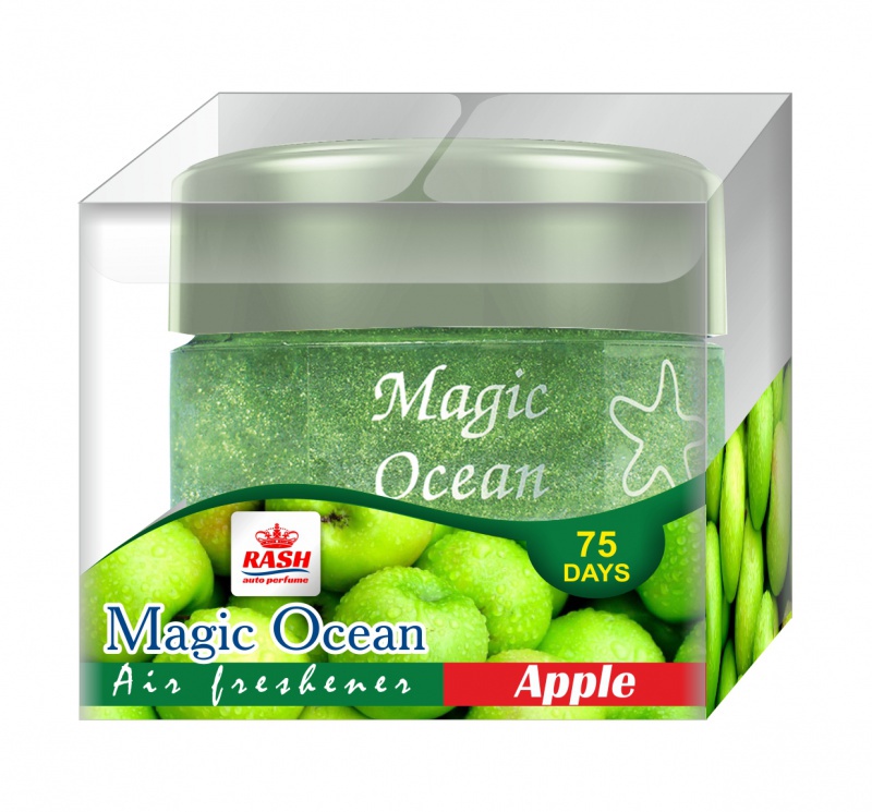 фото Автомобильный ароматизатор RASH с гель-желе в подстаканник или на панель MAGIC OCEAN GREEN APPLE