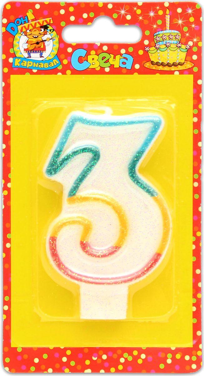 фото Свеча для торта с блесками Miland Цифра 3, С-1207, разноцветный