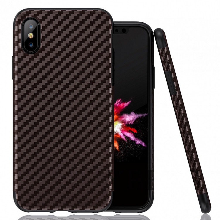 Чехол для сотового телефона Roybens с карбоновой фактурой для iPhone X, коричневый