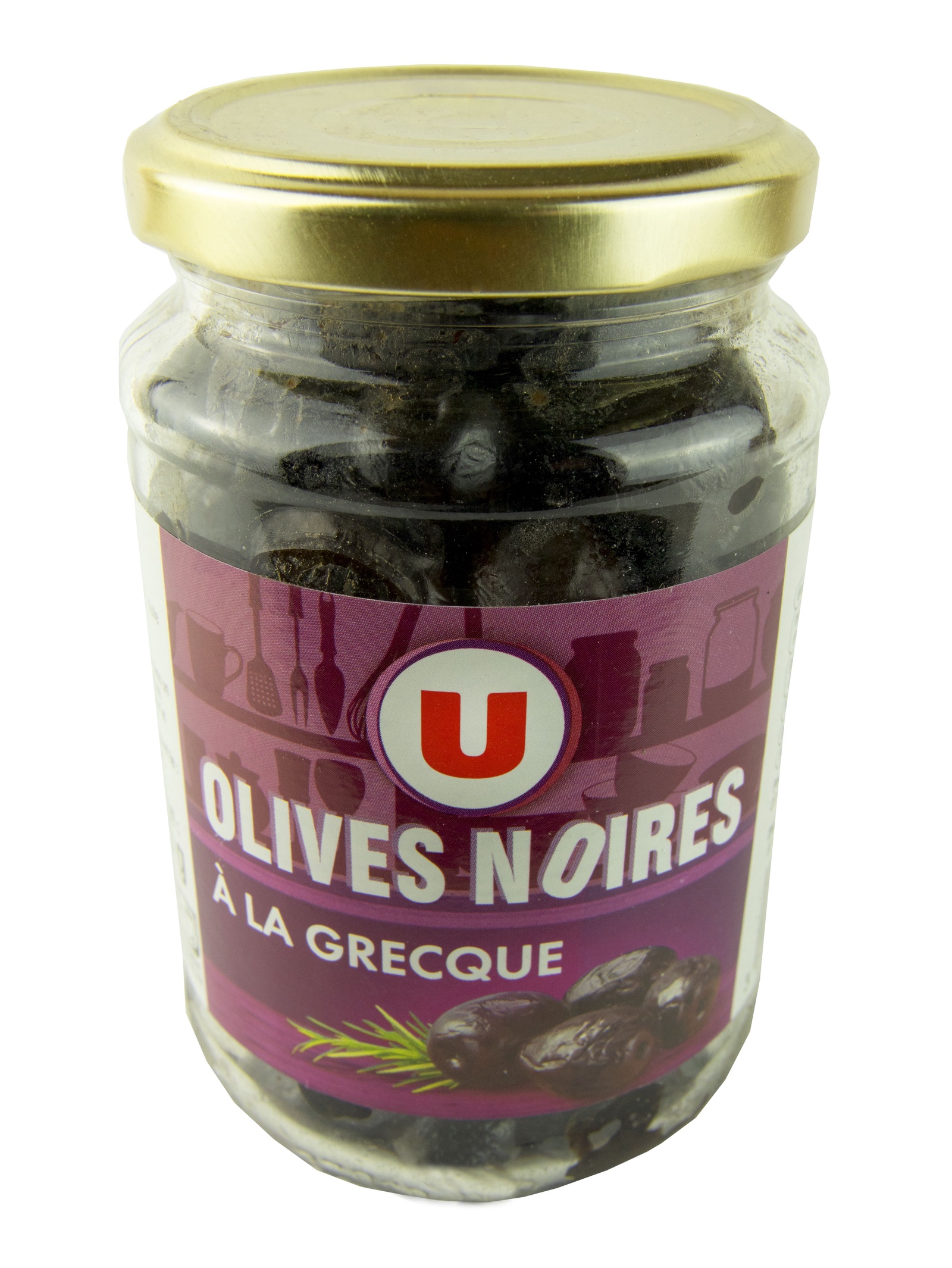 фото Овощные консервы U Оливки черные вяленые по-гречески 250 г, Франция Стеклянная банка
