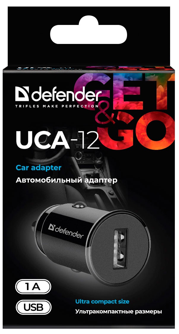 фото Автомобильный адаптер Defender UCA-12 черный, 1xUSB, 5V/1А