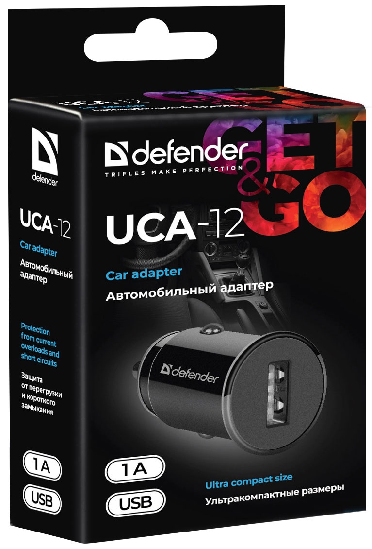 фото Автомобильный адаптер Defender UCA-12 черный, 1xUSB, 5V/1А