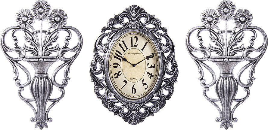 Комплект для интерьера Русские подарки Настенные часы + Панно, 2 шт, 122335, серый