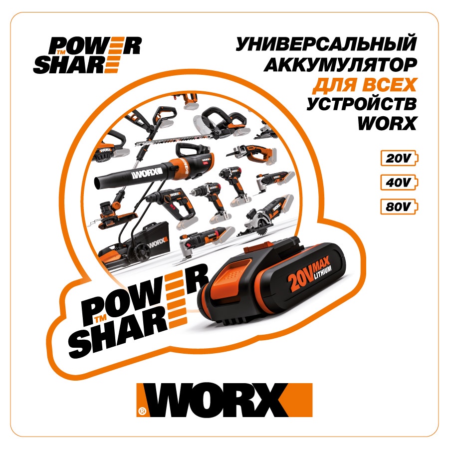 фото Дисковая пила аккумуляторная WORX WX530, 20В, 2 Ач х1