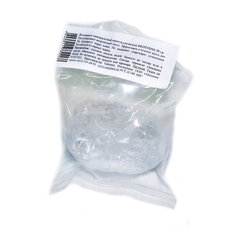 фото Дезодорант Мыльные Орехи натуральный кристалл Алунит, солевой минерал горно-вулканического происхождения, в пластиковом пакетике, 55 г.