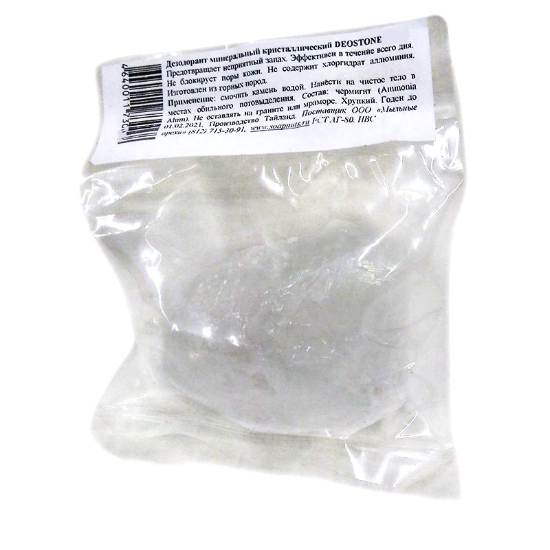 фото Дезодорант Мыльные Орехи натуральный кристалл Алунит, солевой минерал горно-вулканического происхождения, в пластиковом пакетике, 120 г.