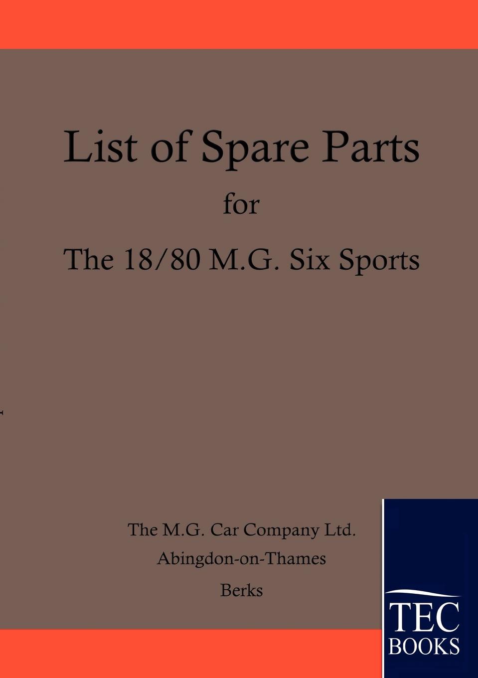 фото Spare Parts Lists for the 18/80 MG Six