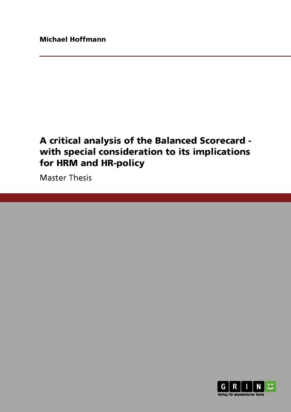 фото A critical analysis of the Balanced Scorecard - with special consideration to its implications for HRM and HR-policy
