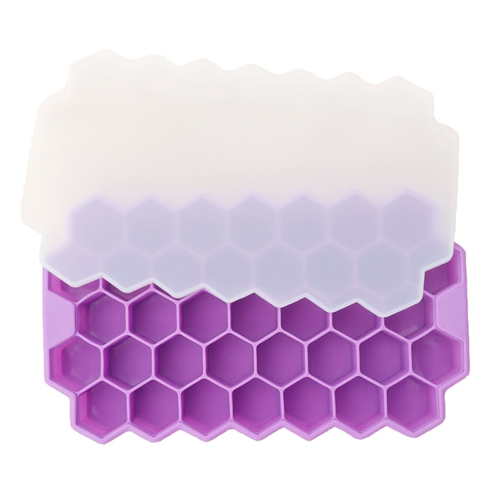 фото Силиконовая форма для льда "Соты", фиолетовая с крышкой, 20,3х12х2,1см Kitchen angel