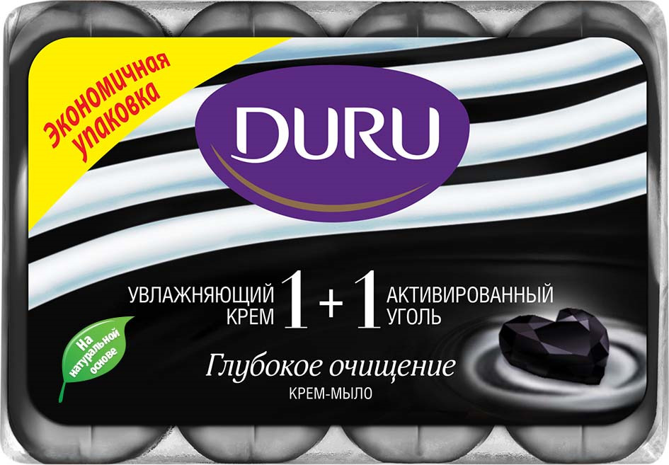 Крем-мыло Duru 1+1 Глубокое очищение, с активированным углем, 4 шт по 90 г