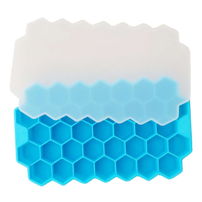 фото Силиконовая форма для льда "Соты", голубая с крышкой, 20,3х12х2,1 см Kitchen angel