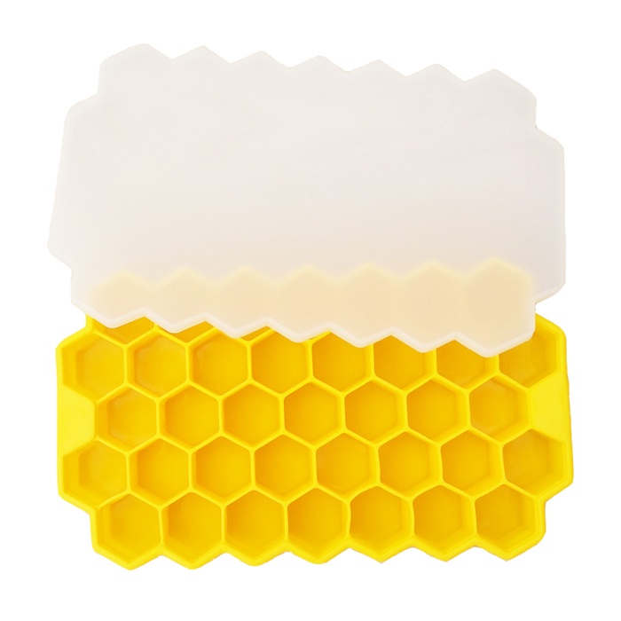 фото Силиконовая форма для льда "Соты", желтая с крышкой, 20,3х12х2,1 см Kitchen angel