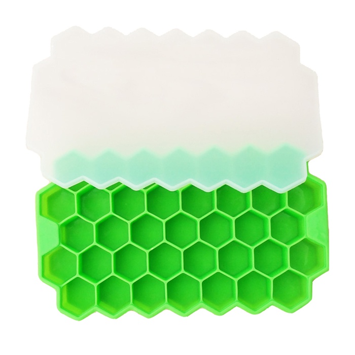 фото Силиконовая форма для льда "Соты", зеленая с крышкой, 20,3х12х2,1 см Kitchen angel