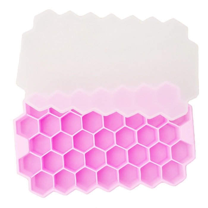 фото Силиконовая форма для льда "Соты", розовая с крышкой, 20,3х12х2,1 см Kitchen angel