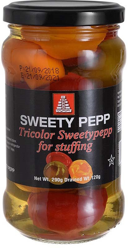 Овощные консервы Sweety Pepp Перец трехцветный сладкий для фаршировки, 290 г