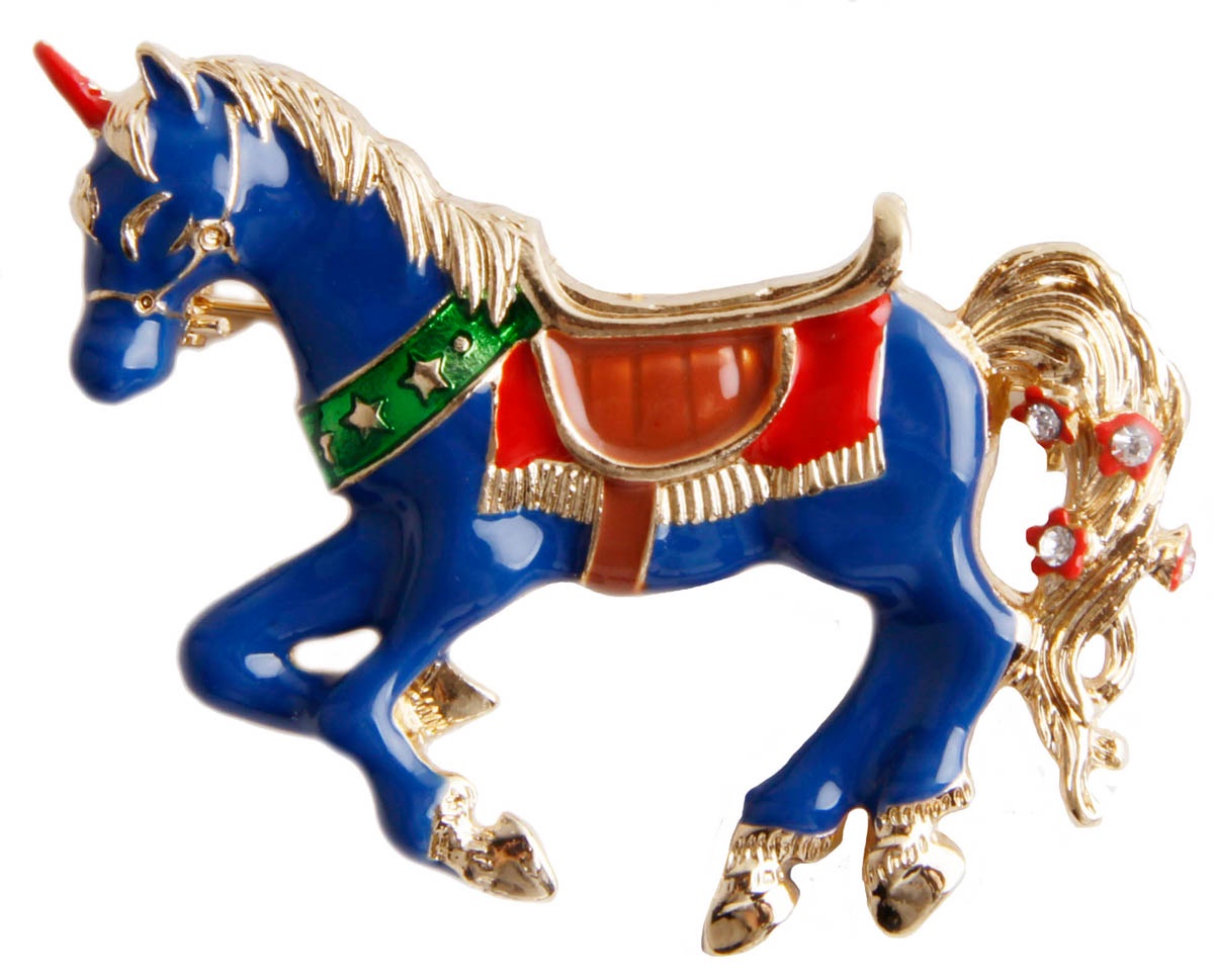 фото Брошь "Цирковая лошадь". Бижутерный сплав, австрийские кристаллы, эмаль. Корея, конец XX века Антик хобби