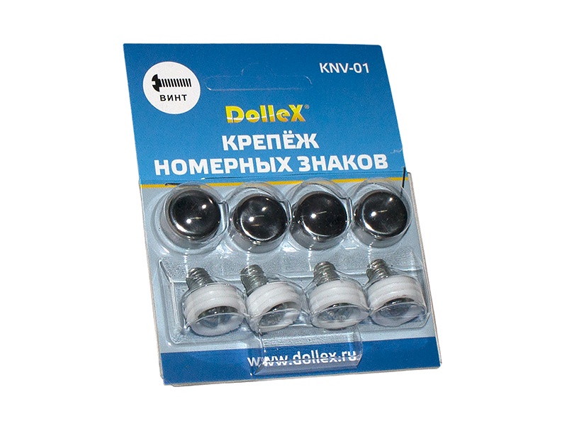 Крепеж номерного знака (винт) с заглушкой колпачком хром (к-т 4 шт.), Dollex KNV-01