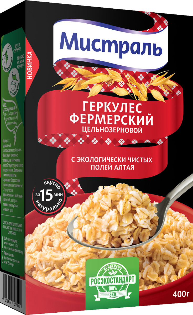 Характеристики Хлопья Мистраль Фермерский, геркулесовые, 400 г ...