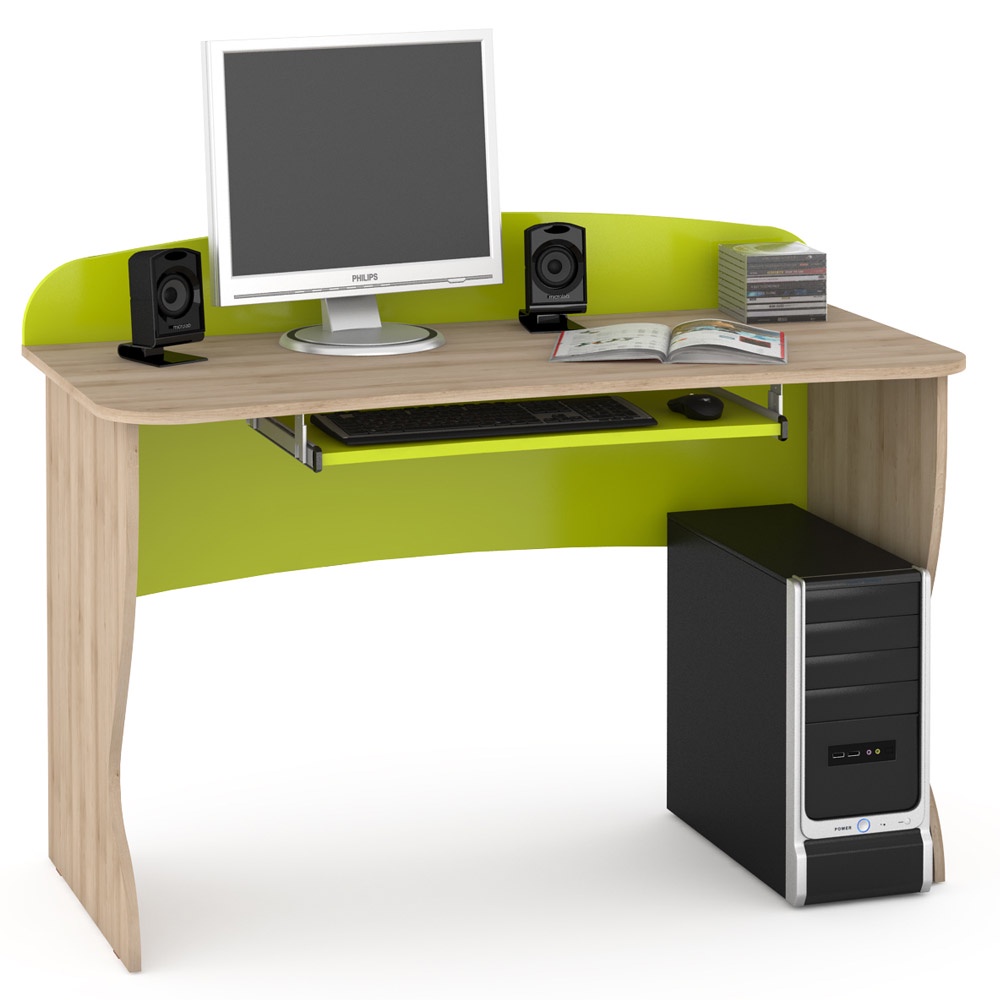 фото Компьютерный стол Моби Ника 431Р комбинированный, цвет бук песочный/лайм зелёный