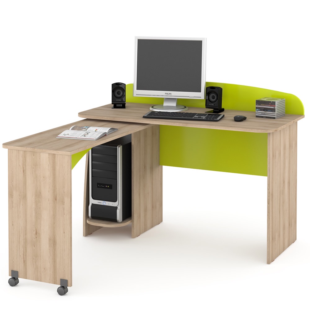 фото Компьютерный стол Моби Ника 430 раздвижной, цвет бук песочный/лайм зелёный