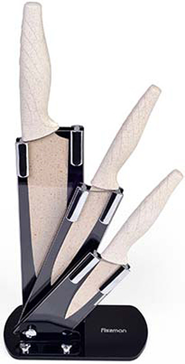 фото Набор ножей Fissman Yumi, на подставке, 2613, бежевый, 4 предмета