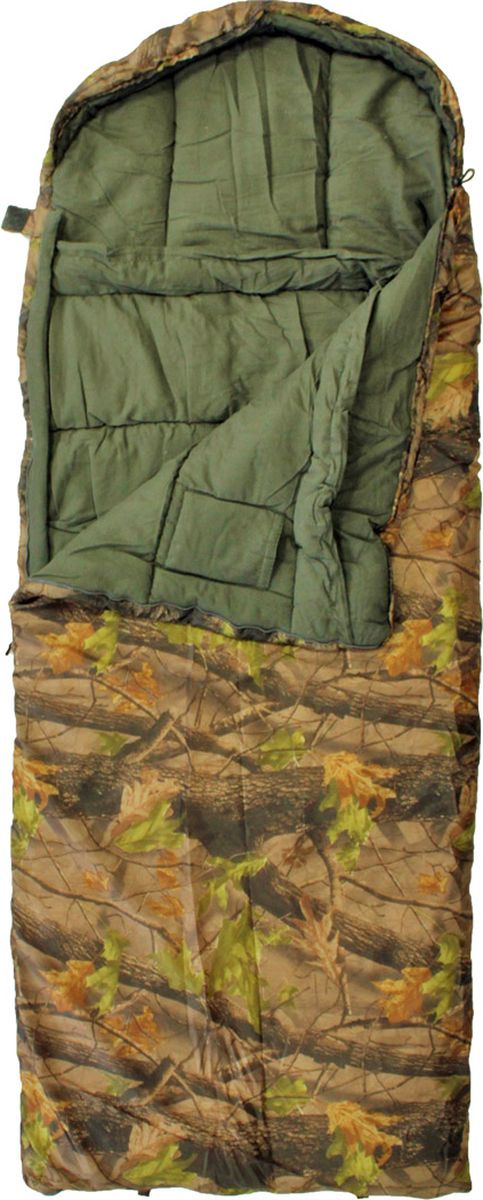 фото Спальный мешок Woodland Berloga 400 L, 70435, левосторонняя молния, зеленый, коричневый, оливковый
