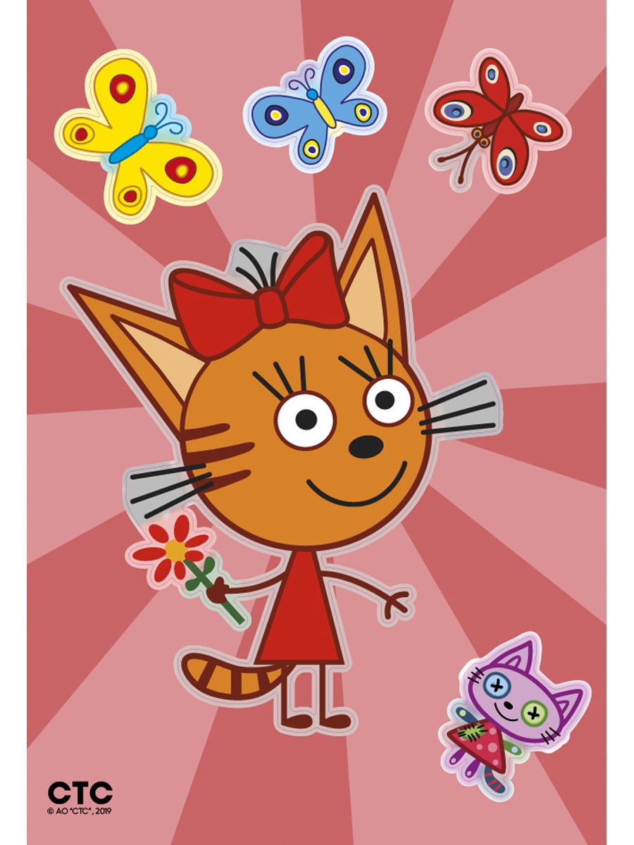 фото Наклейка для декора Три кота: Карамелька с цветком Decoretto