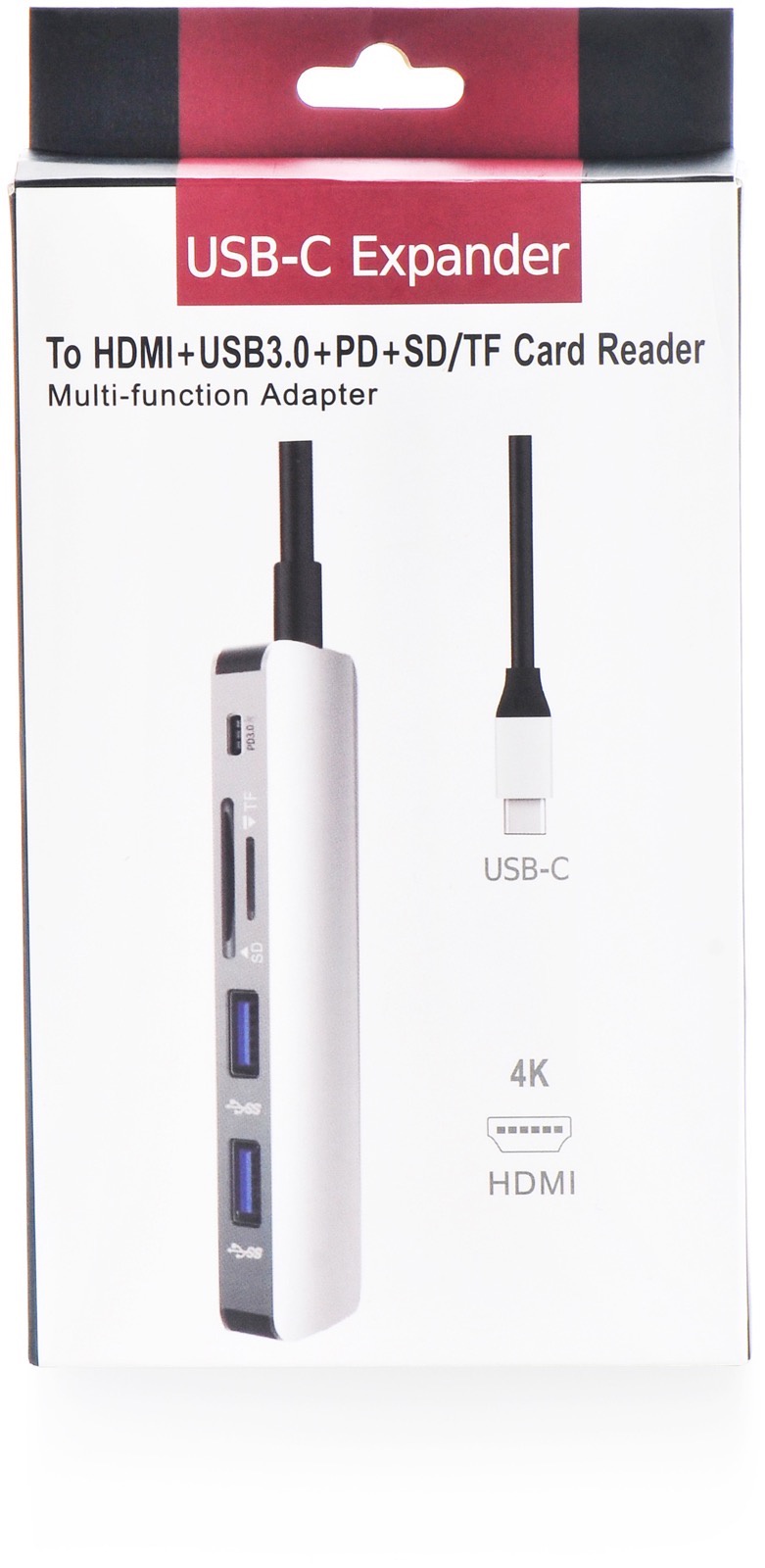 фото Коннектор Expander Type-C to USB-C/HDMI 4K/USB3.0/CardReader, серый металлик