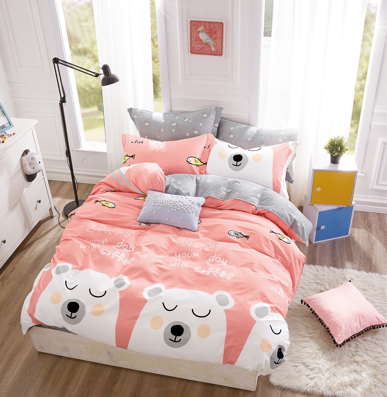 фото Комплект постельного белья Коллекция АШПС-Д9, розовый, серый