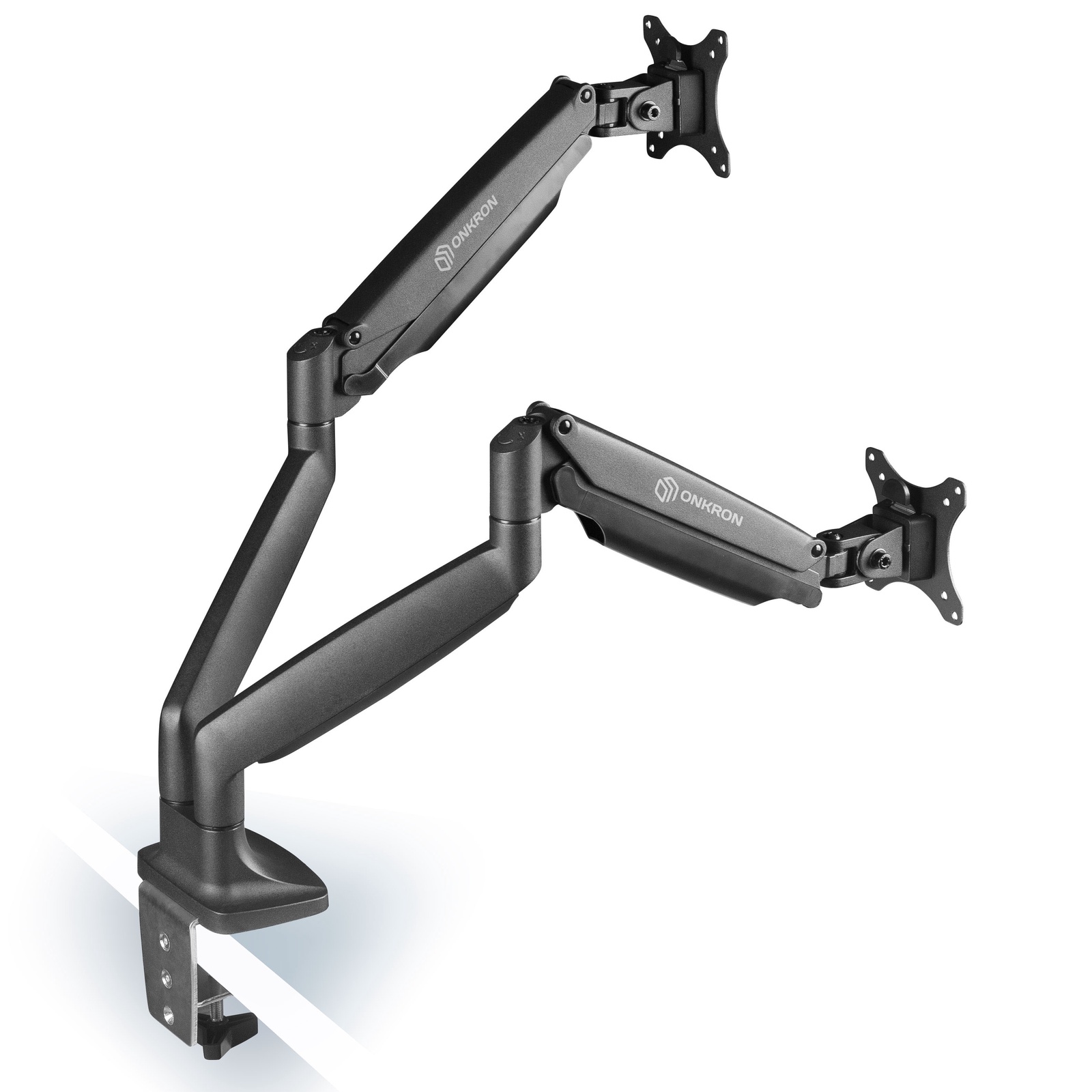 фото ONKRON настольный кронштейн с системой газлифт для двух мониторов 13"-32", черный G200