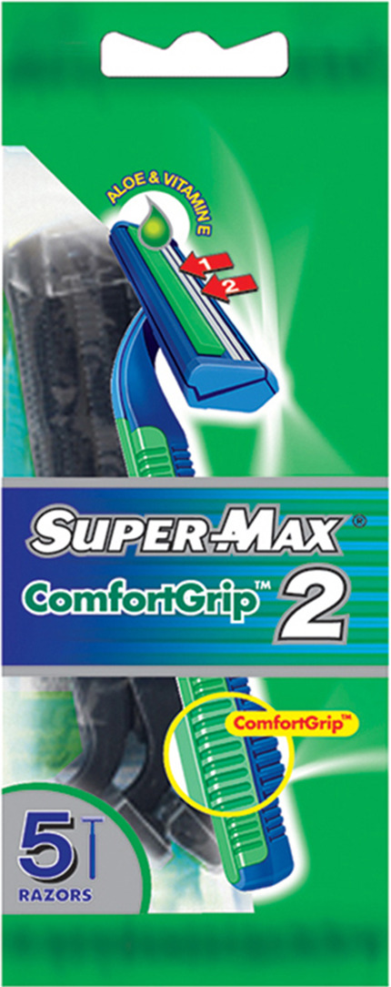 Super-Max Comfortgrip 2 Одноразовые станки с двойным лезвием, 5 шт