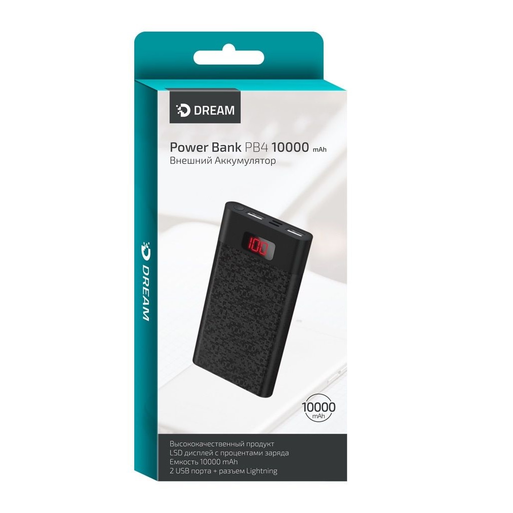 фото Внешний Аккумулятор с экраном DREAM DRM-PB4-01 10000mAh 2USB 2A, черный