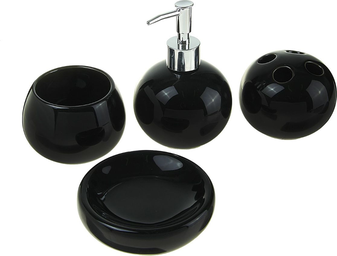 фото Набор для ванной комнаты Доляна "Шар", 1585636, черный, 4 предмета