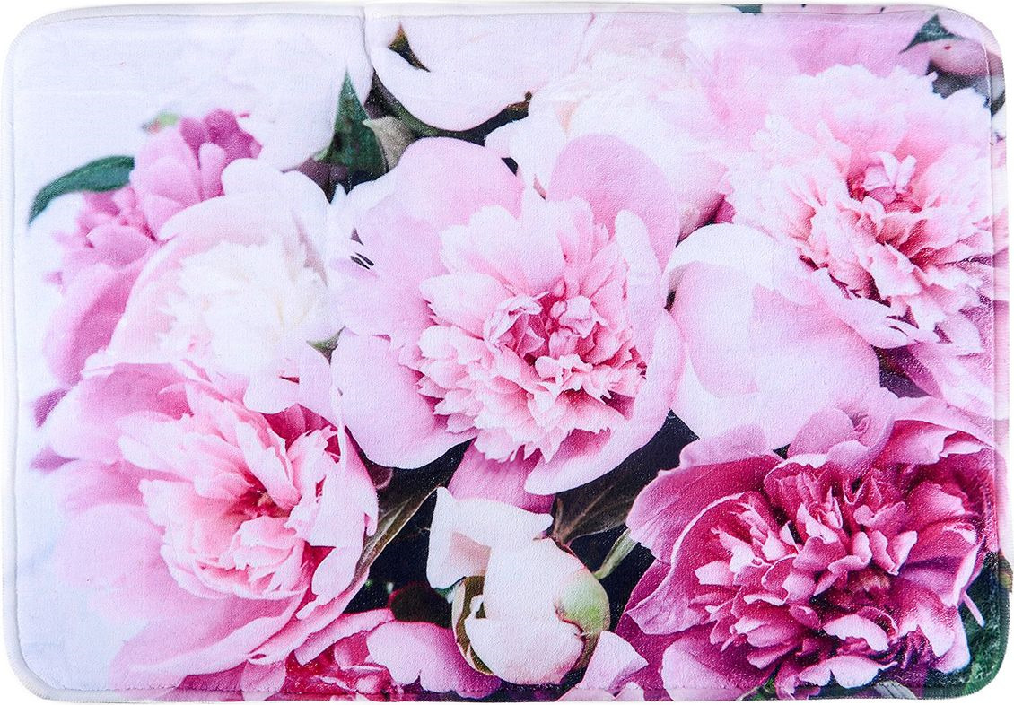 фото Коврик для ванной Доляна "Пионы", 3904469, розовый, 40 х 60 см