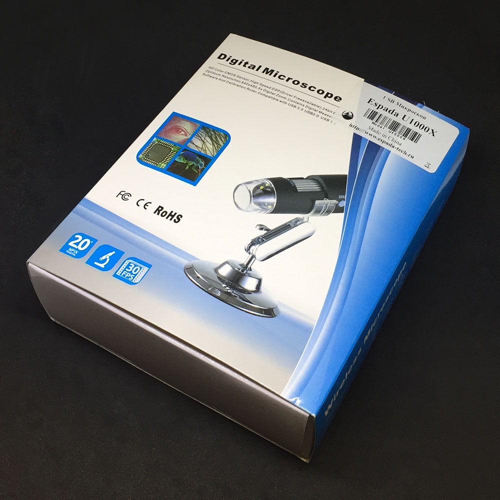 фото Микроскоп Espada U1000X, USB c камерой 1,3 МП и увеличением 1000x, черный
