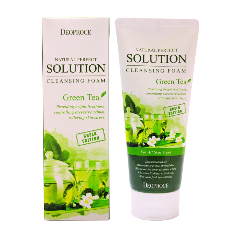 фото Пенка для умывания Deoproce зеленый чай Natural Perfect Solution Cleansing Foam GreenTea